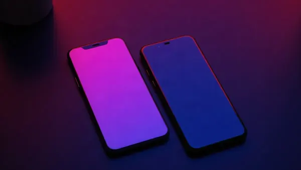 Dos smartphones distintos uno al lado del otro sobre una superficie oscura y reflectante (ilustración del artículo)