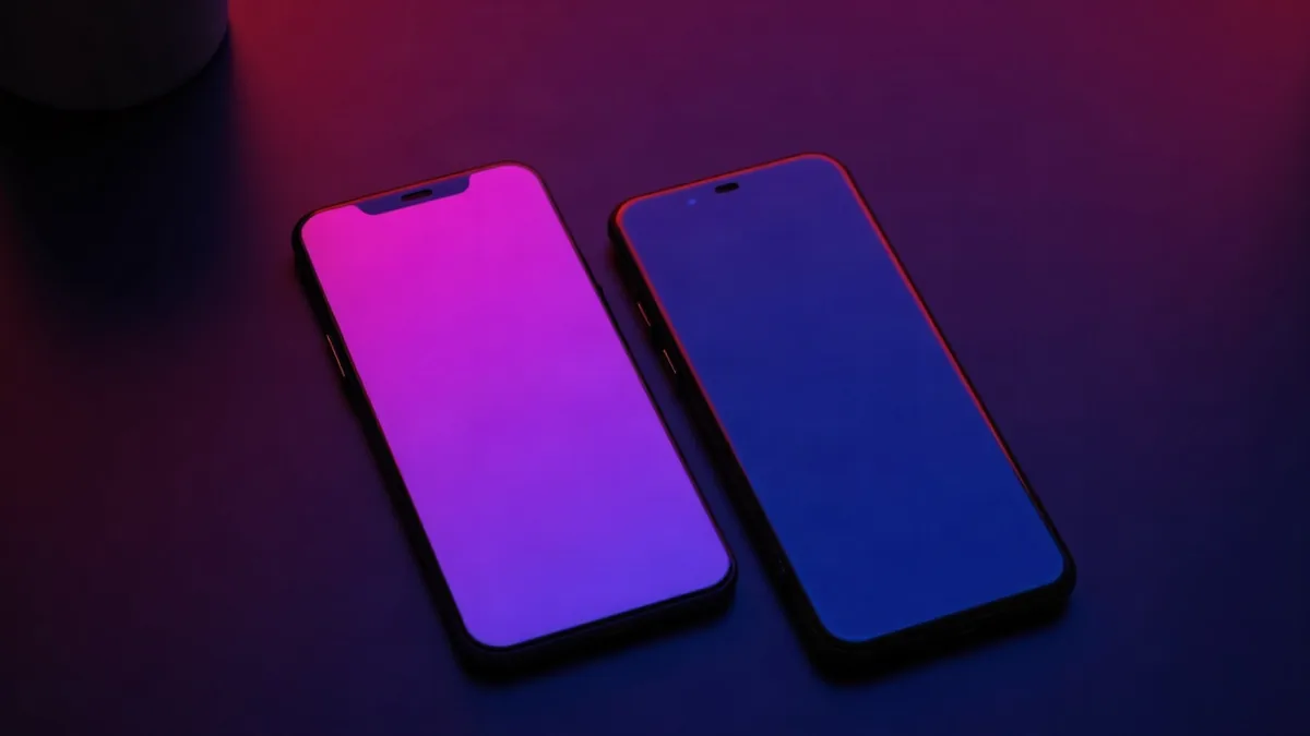 Dos smartphones distintos uno al lado del otro sobre una superficie oscura y reflectante (ilustración del artículo)